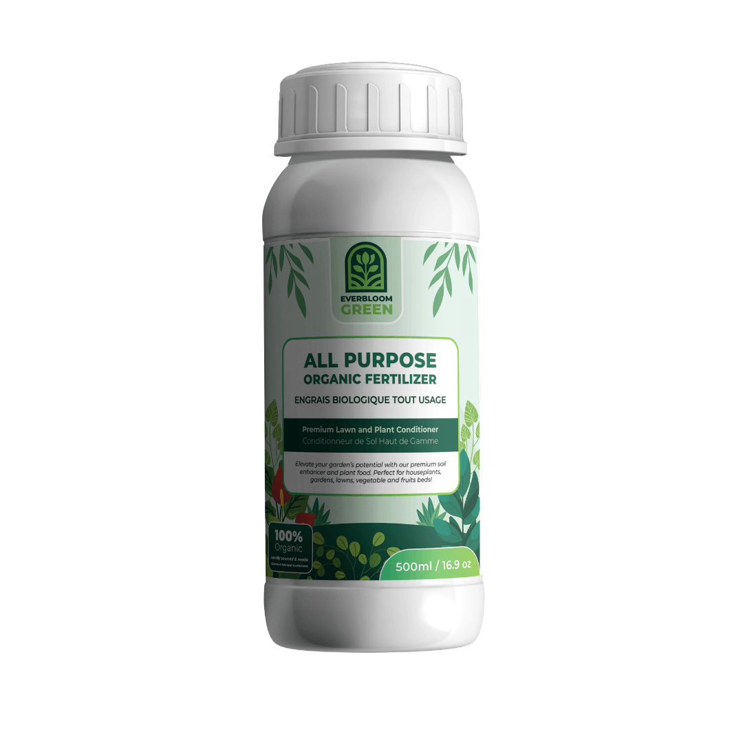 the label on a bottle of organic liquid fertilizer Everbloom Green Organic Liquid Fertilizer