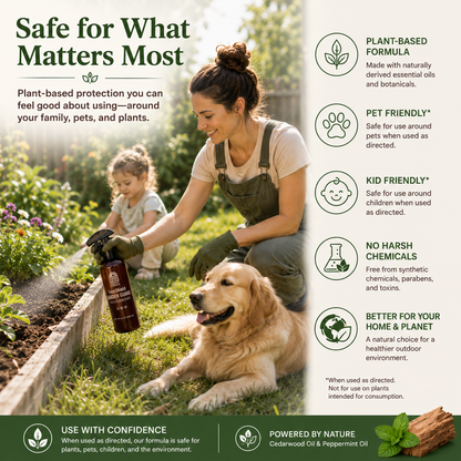 Image highlighting the safety benefits of the spray for children and pets