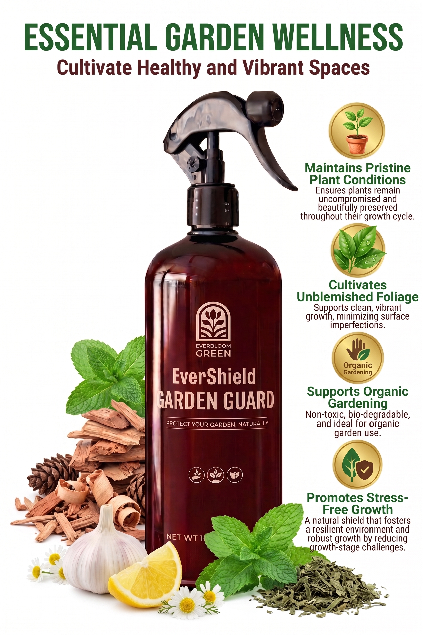 Image highlighting the benefits of cedarwood and peppermint spray on protecting plants from animals